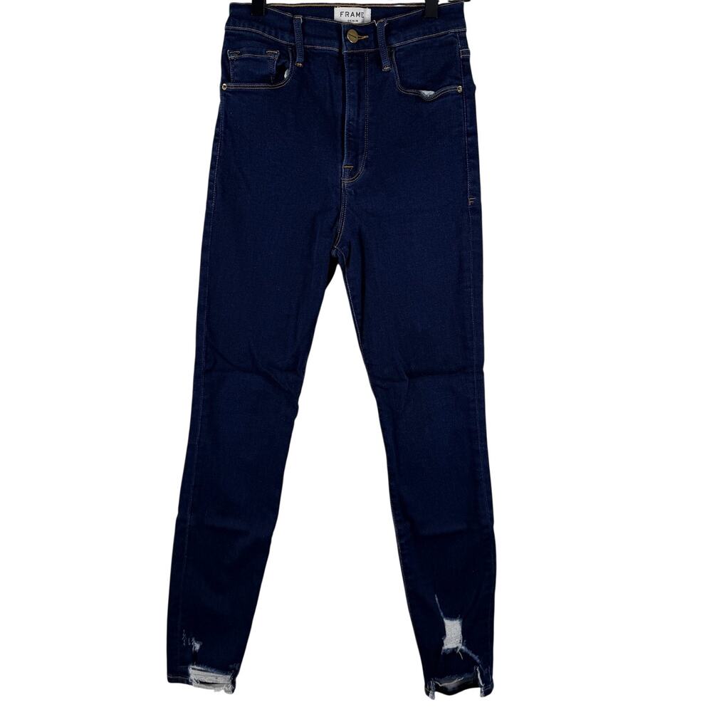 FRAME Ali High Rise Cigarette Jeans Dark Wash Distressed Ankle Denim 27 W27